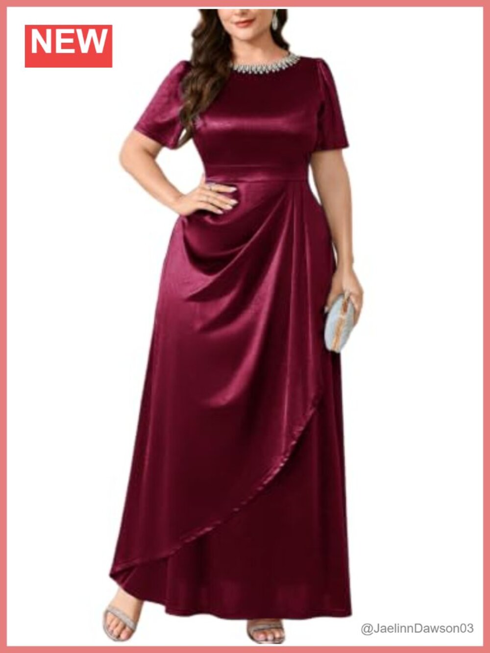 Plus Size Satin Formal Maxi Dress Rhinestone A-Line Evening Gown
